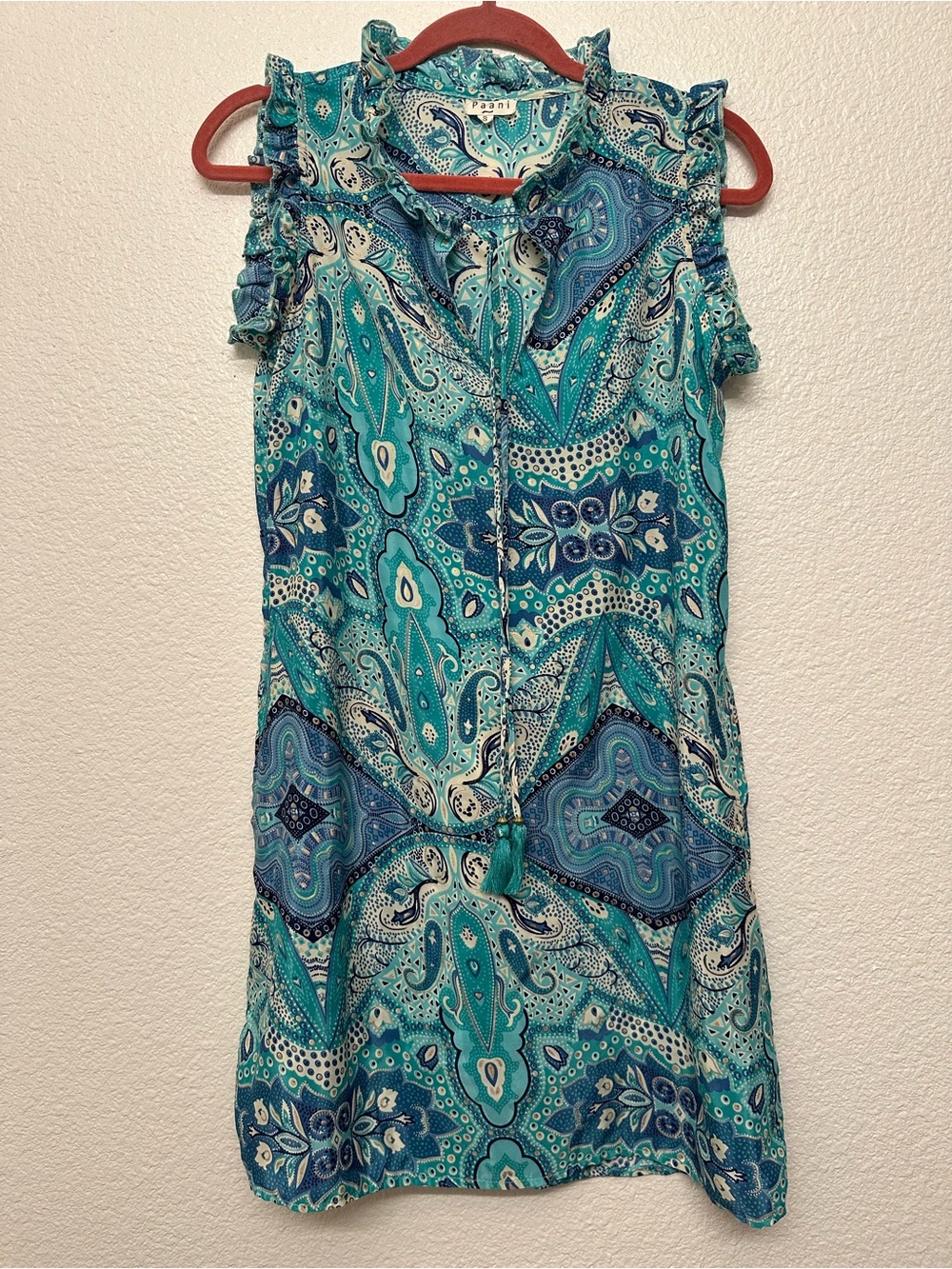 Paisley Ruffle-Sleeve Midi Dress in Teal by